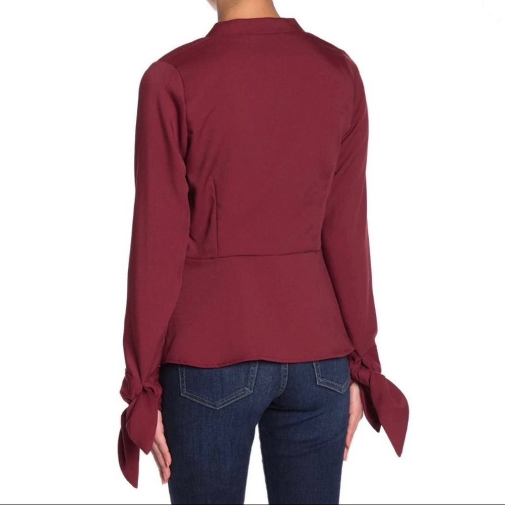 Line & Dot Surplice Faux Wrap Holiday Top Size Small Red NWT Sample - Picture 2 of 7